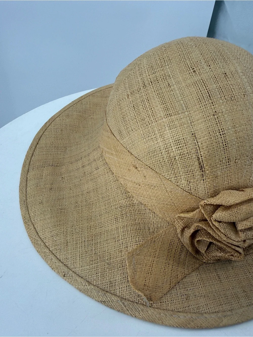 Vintage Lord & Taylor Florette Wide Brim Natural Paper Straw Floral Womens Hat